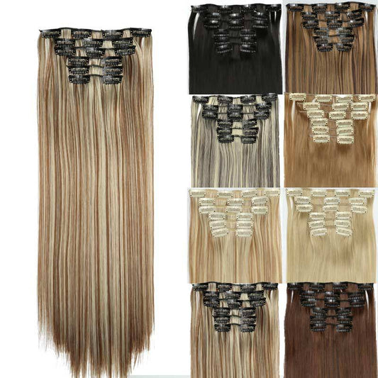 Hair Extension Piece Wig European And American Style 16 Card 6 Piece Wig Ladies Long Straight Hair Chemical Fiber Wig Manufacturer Spot