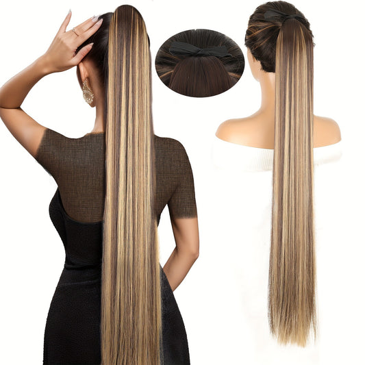 Ponytail Wig 34inch Long Straight Ponytail Bow Tie Braids